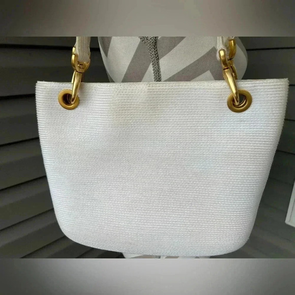 Eric Javits Women's Squishee Tote White Classic Double Strap Gold Hardware - Picture 4 of 16